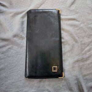 Vintage Dunhill Black Leather Bifold Wallet with Gold Accents